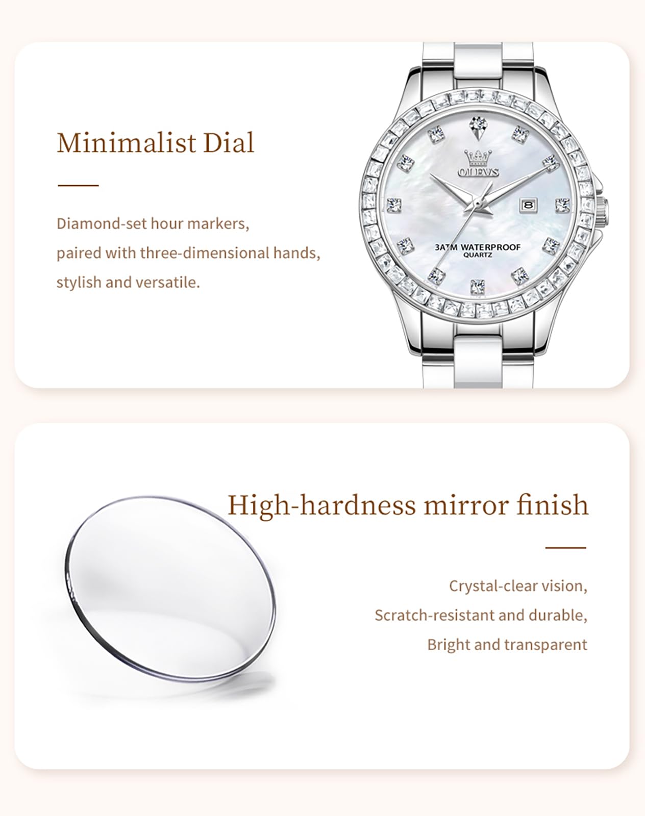 OLEVS Orologio da polso da donna, in acciaio inox, impermeabile, con quadrante piccolo, al quarzo, analogico, alla moda, con quadrante dorato