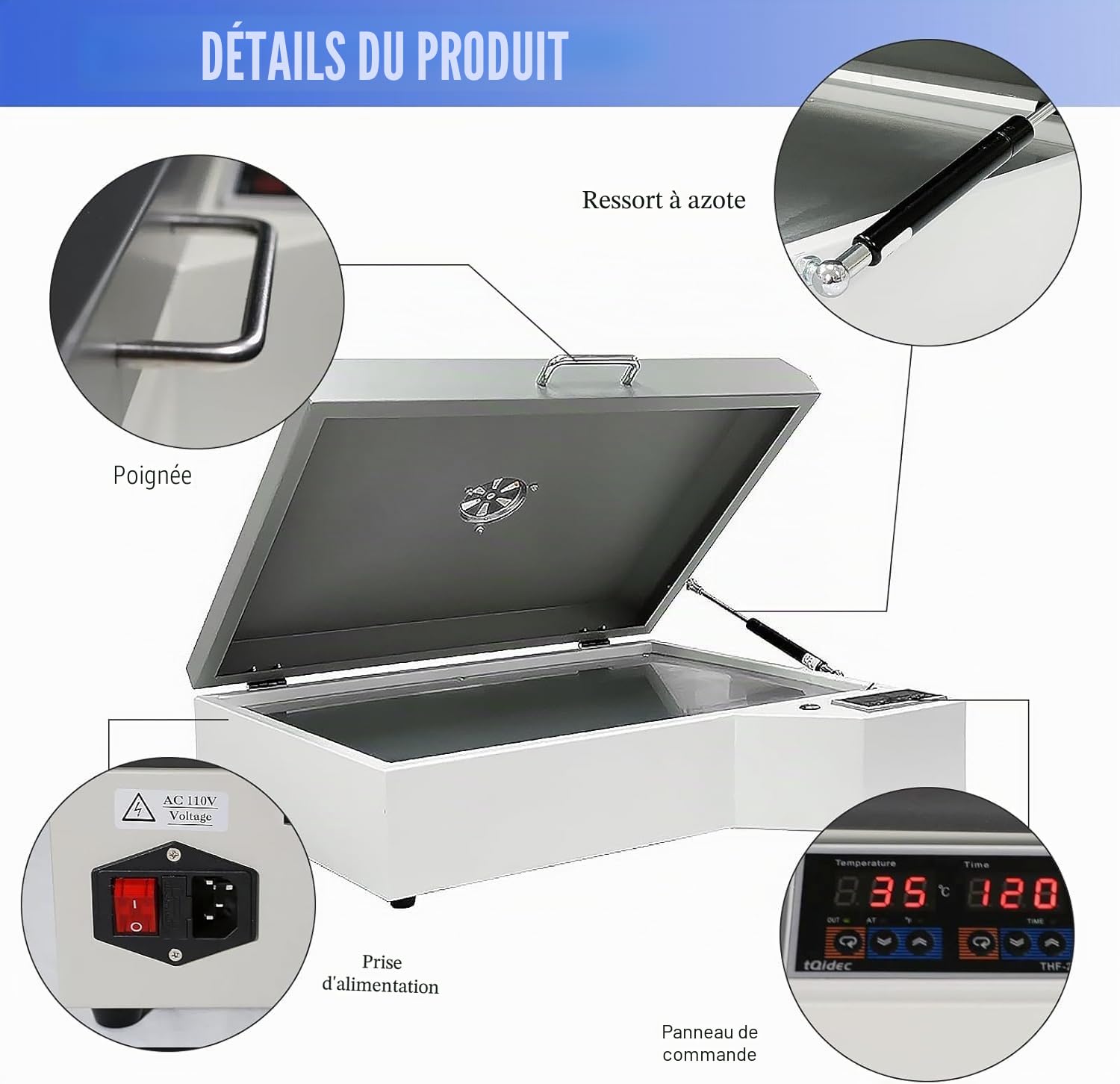 Four DTF,DTF Imprimante Le Four pour Imprimante,Convient Aux Films A3 / A3+ / A4 / A5,1000W Four de Séchage,0-300℃ 0-999S,Couleur Argent