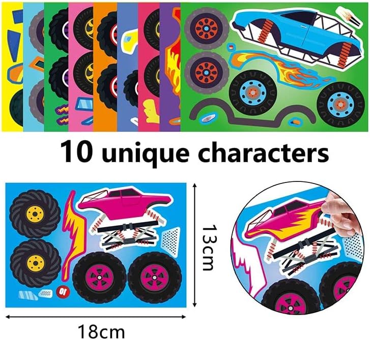 20 PCS Monster Truck Make Your Own Stickers with 10 Designs Truck Party Favors for Monster Truck-Themed Birthday Party Decorations Favor Supplies Education Toy Art Craft Activities Birthday Gift - Image 2