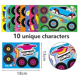 20 PCS Monster Truck Make Your Own Stickers with 10 Designs Truck Party Favors for Monster Truck-Themed Birthday Party Decorations Favor Supplies Education Toy Art Craft Activities Birthday Gift