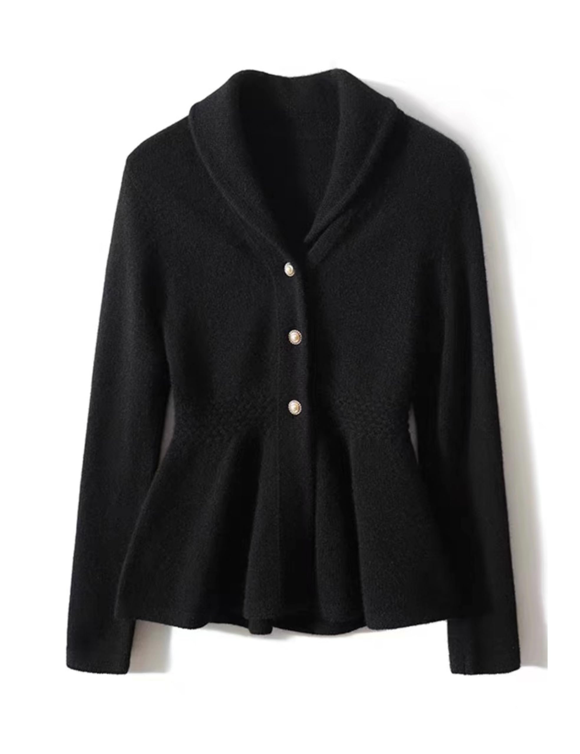 Gozoloma Womens Long Sleeve Knit Sweater Ribbed Waist Collared V-Neck Cardigan Button Down Peplum Tops