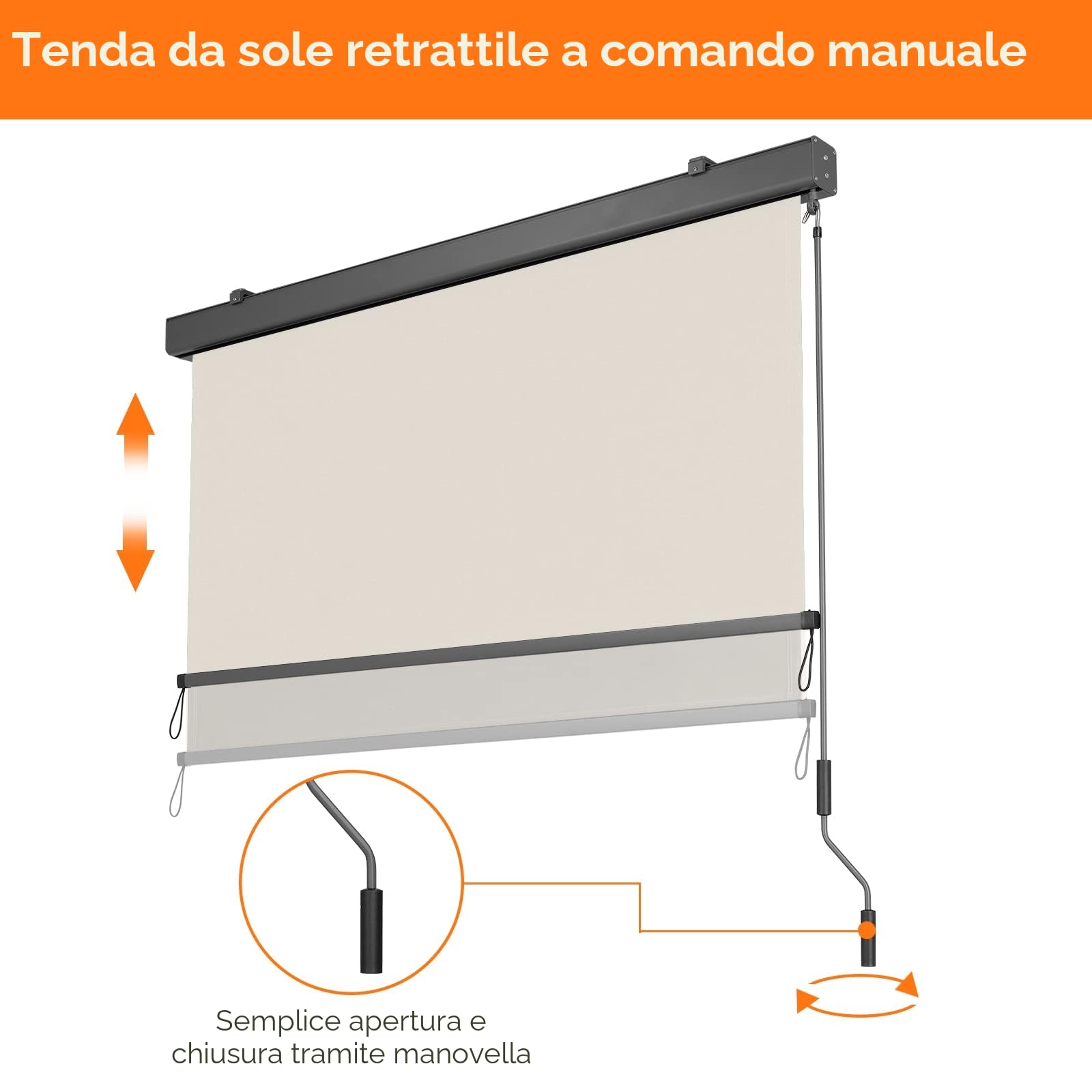 LIFERUN Tenda da sole verticale, 180 x 250 cm, con cassetta, beige