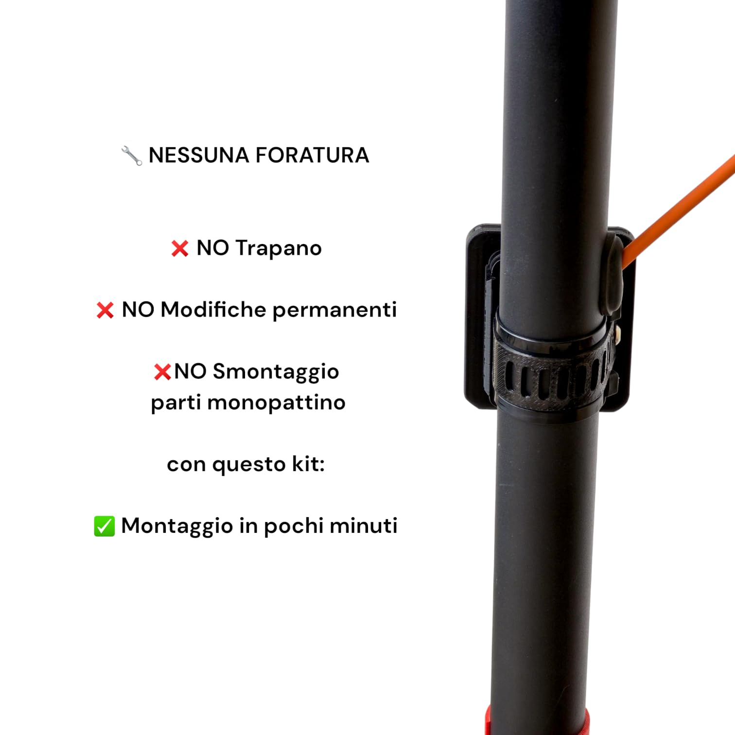 3DPRINTOK Portatarga per Monopattino Elettrico | Supporto Targa per Steli Tubolari Tondi, Ovali e Poligonali | Fissaggio Regolabile | ASA Resistente agli Agenti Atmosferici | Made in Italy