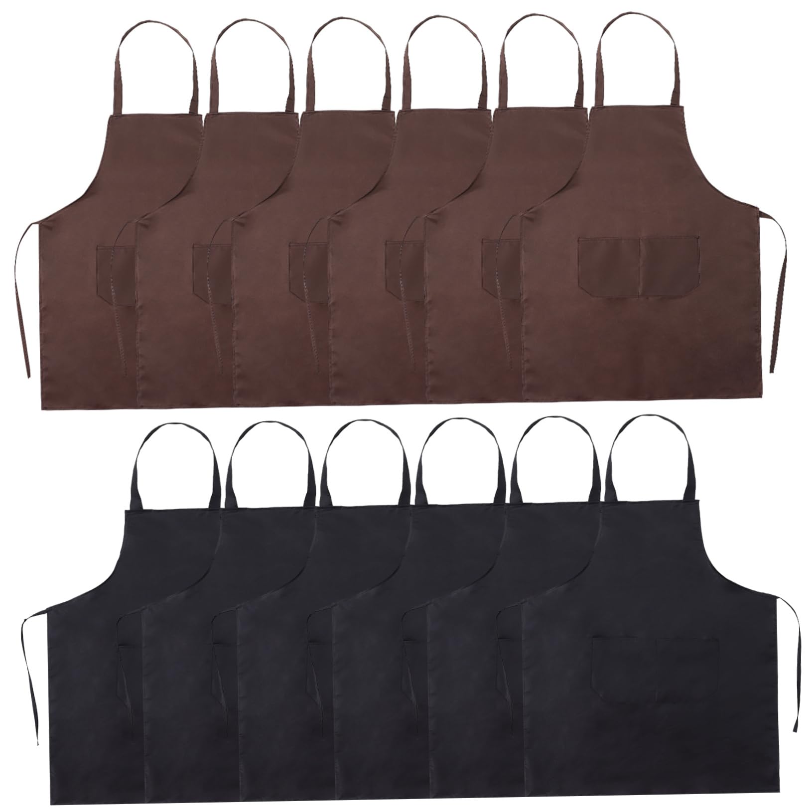 12 Piezas Delantales de Cocina con Bolsillo Frontal de Poliéster Unisex