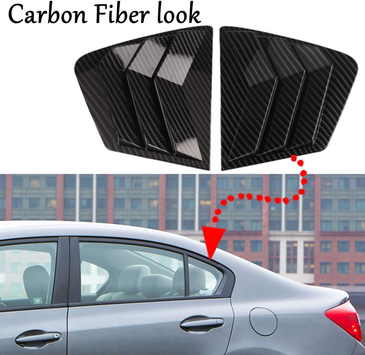 2-pcs for Honda Civic 9th Sedan 2012 2013 2014 2015 Accessories Sporty Car Auto Exterior Shutters Decoration Rear Side Window Louvers Air Vent Scoop Shades Cover Trim Blinds,Carbon Fiber Look