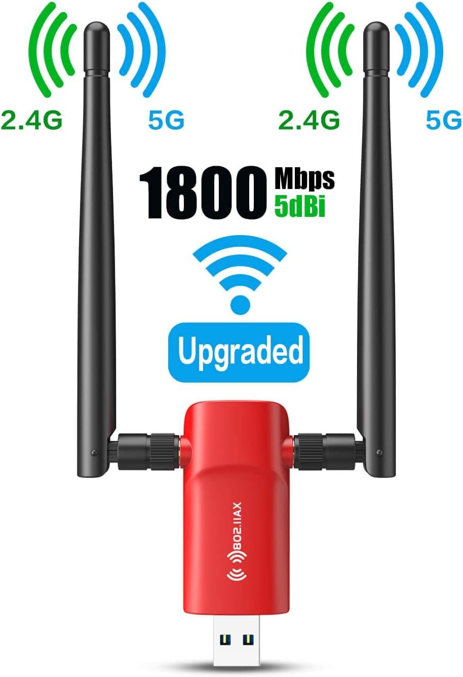 Nineplus Wi-Fi 6 1800Mbps 802.11ax USB 3.0 Wireless Adapter with PC WiFi Antenna for Win11/10 WiFi Dongle for Desktop and Laptop Gaming Internet Network Card