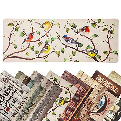 Farmhouse Kitchen Mats Cushioned Anti-Fatigue Comfort Mat for Home & Office Ergonomically Engineered Memory Foam Kitchen Rug Waterproof Non-Skid, 47\" by 18\",Birds