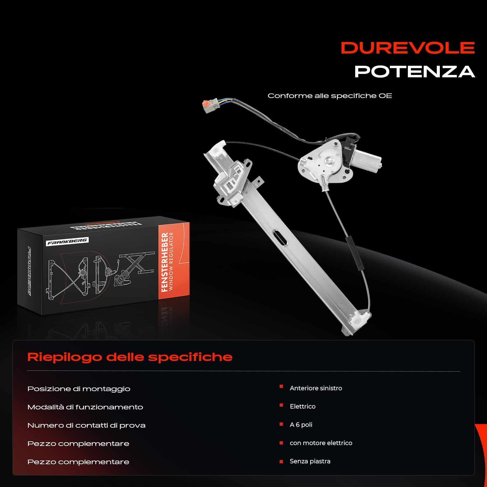 Frankberg Alzacristallo Meccanismo alzacristallo Elettrico con Motore 6 poli Anteriore sinistro senza piastra 4/5-Porte Compatibile con J.a.z.z II GD G.E2 G.E3 Replace# 72250SAAG03
