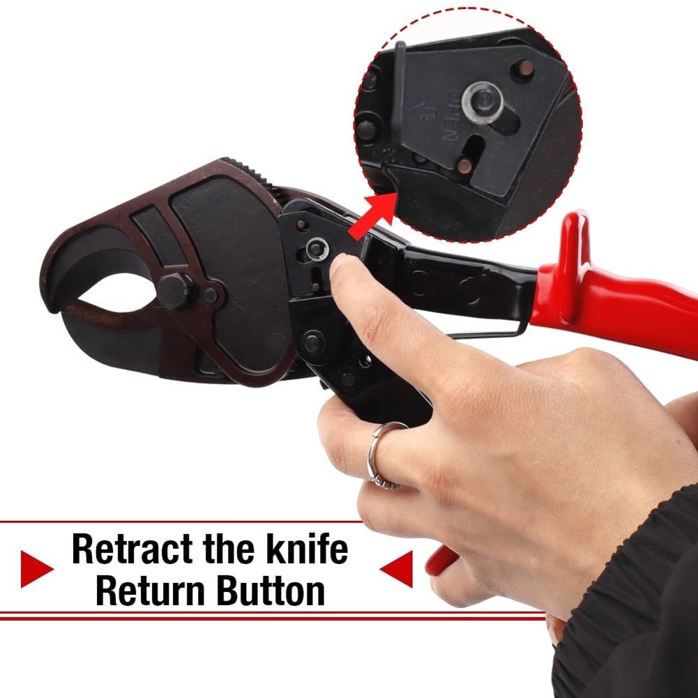 Ratschen-Kabelschere 325C aus 60Si2Mn Legierungsstahl für Kupfer bis 240mm² und Aluminium bis 600 kcmil mit ergonomischem Griff und Schnelllösetaste, Rot