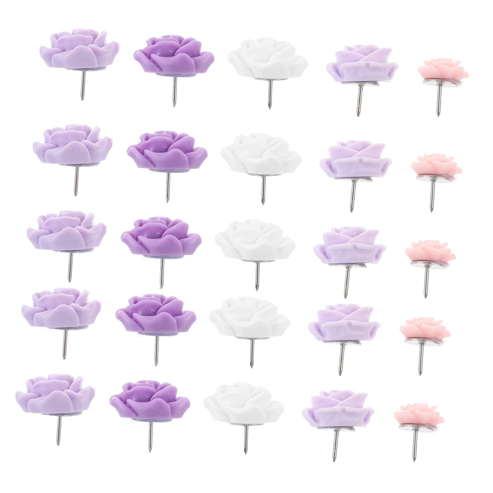 DOITOOL 5 Sätze Rose Pushpin Farbige Reißnägel Blumen- Rosa Stecknadel Daumennägel Blumendaumen Reißnägel Clips Reißnägel Für Den Täglichen Gebrauch Daumenstift Violett Metall 40 Stück * 5