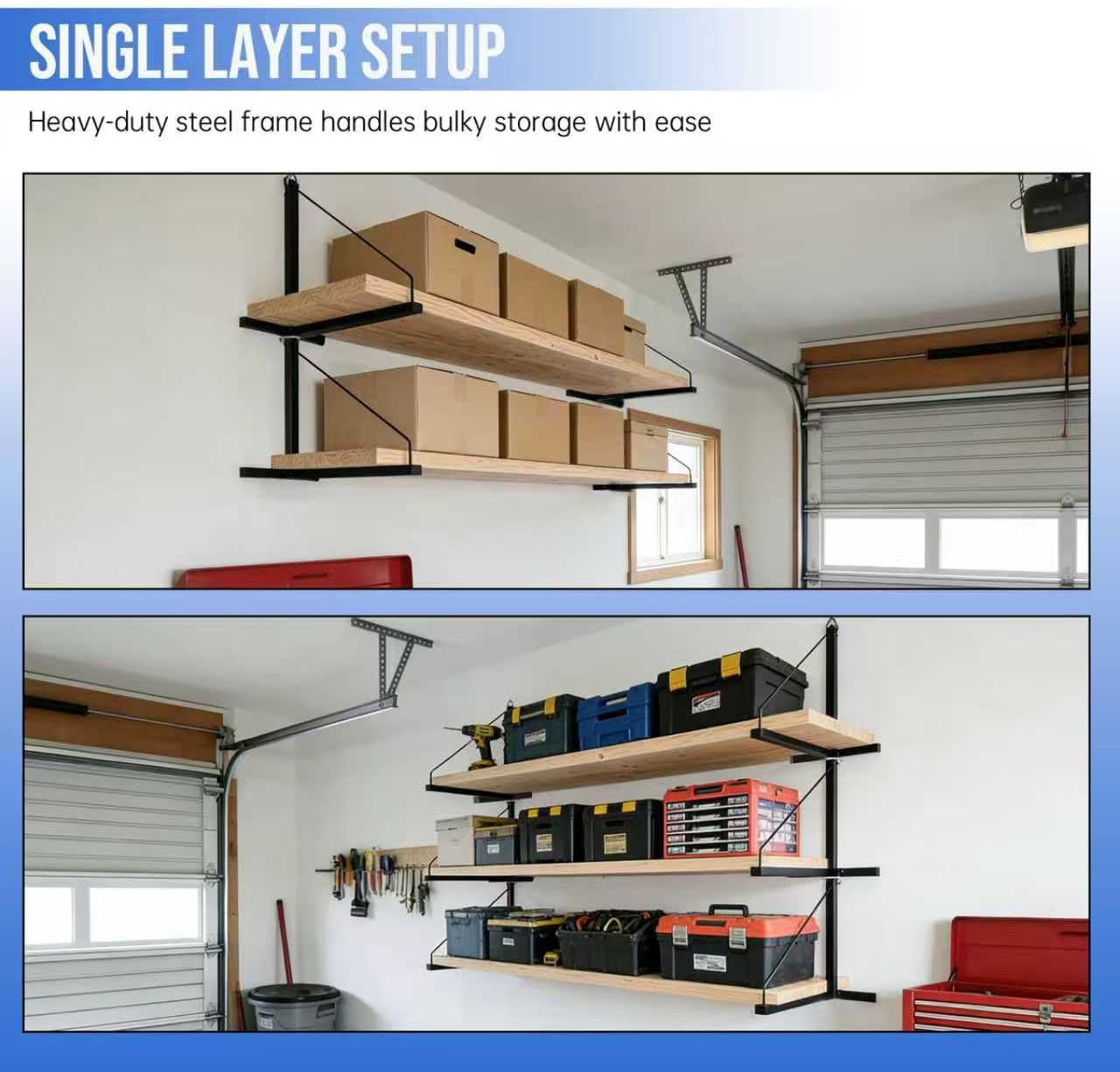 4 Pack Shipping Container Shelving Brackets, Heavy Duty Steel Container Shelf Brackets for 2-Tier Setup (Expandable to 3+ Tiers), 600lbs Capacity, No-Drill Cargo Storage for Trailers & Garages