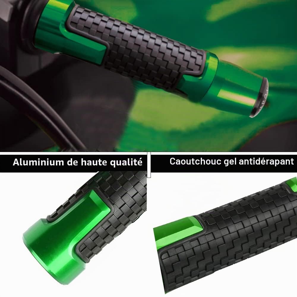 22mm 7/8'' Guidon Poignees Universel Aluminium Antidérapant pour Kawasaki Z900 Z750 Z650 Z400 Z800 Ninja Vulcan S 650 ZX6R ZX10R ER6N Versys 650 1000 (Vert)