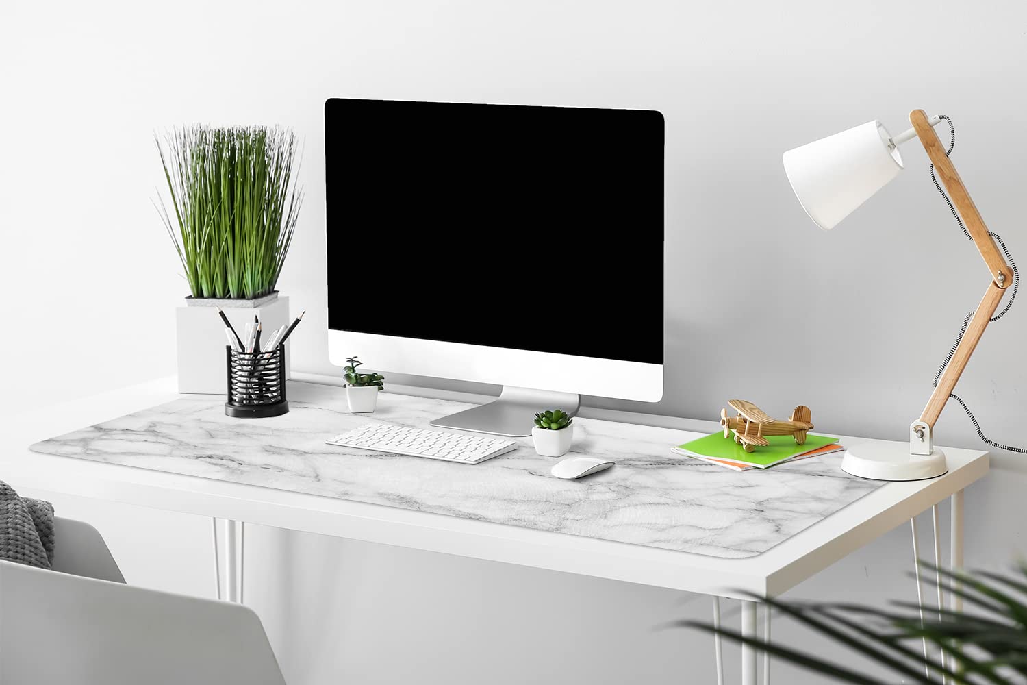 Decormat Schreibtischunterlage Gaming-Matte 120x60cm Schutzmatte - Grauer Marmor
