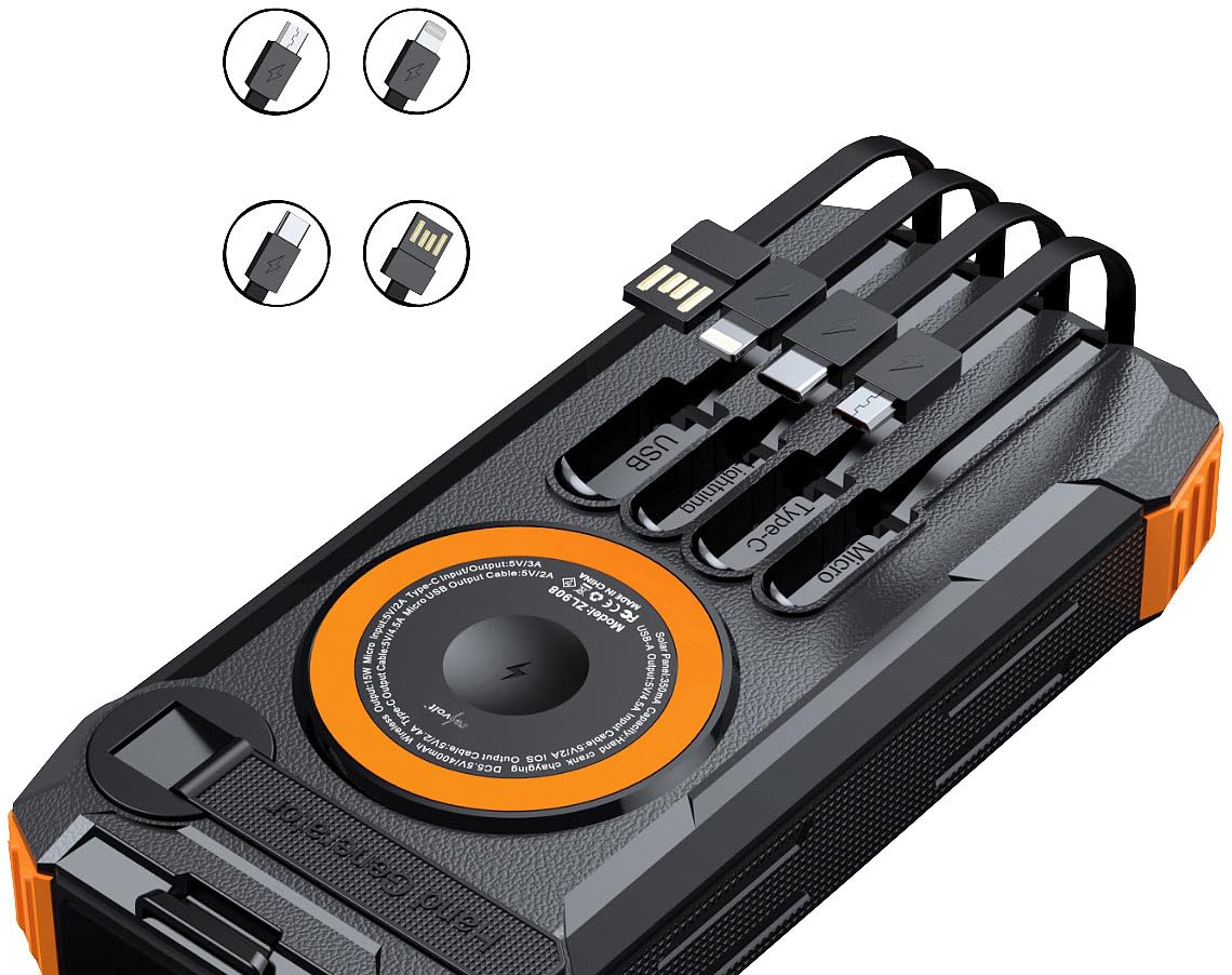 revolt Dynamo-Powerbank: Kurbel-Solar-Powerbank, 20.000 mAh, USB-C PD 20 W, Qi-kompatibel, LED (Kurbel-Dynamo & Solar, mit Lithium Polymer Akku, Steckdose)