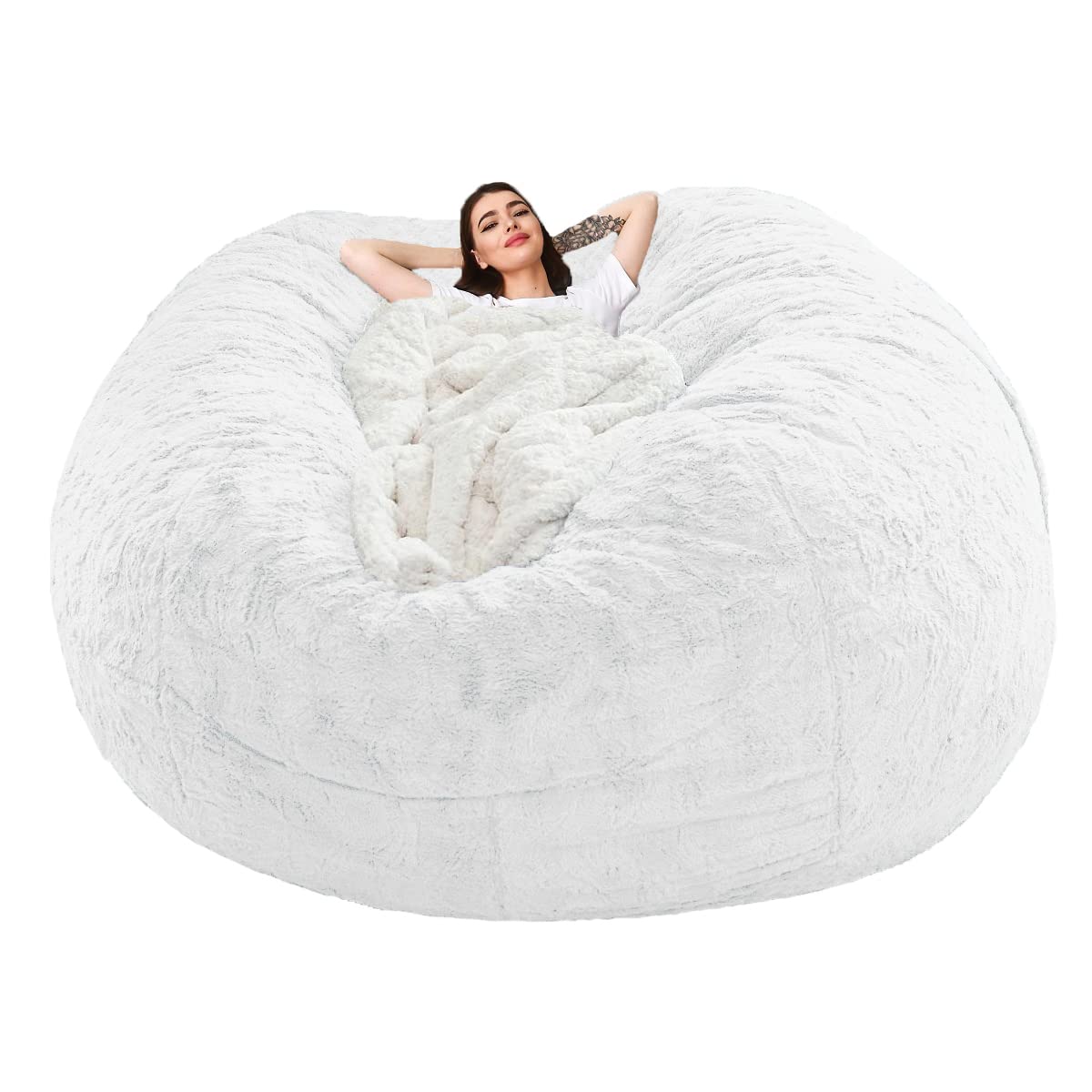 Halatua Bean Bag Sofa Cover (White, 7FT(D180*H90cm) ONLY Cover)