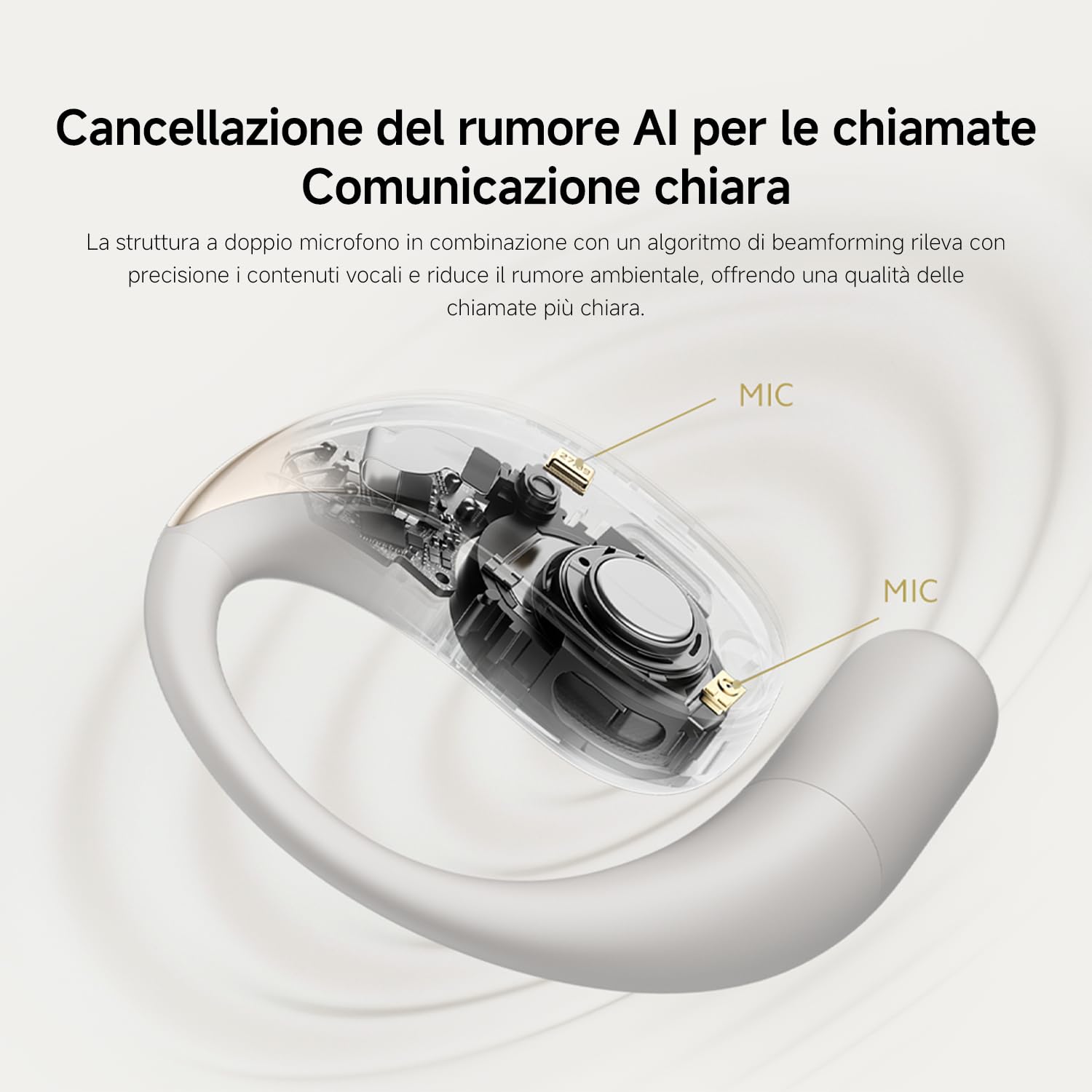 XIAOMI OpenWear Stereo, Cuffie Bluetooth, custodia di ricarica, Hi-Res Audio con driver dinamico, Fino a 38,5 ore di ascolto, Doppio microfono con riduzione del rumore, Design Ergonomico, Grigio