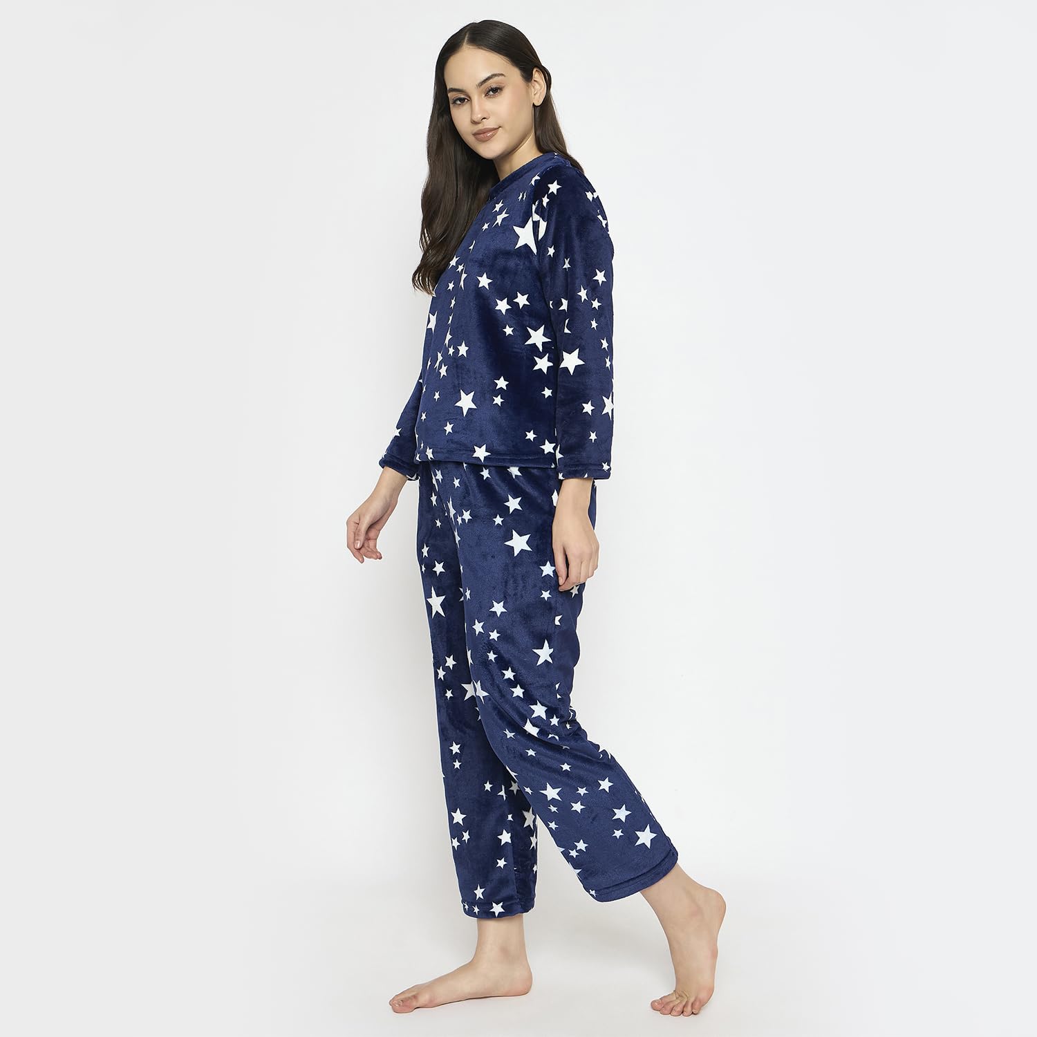 CAMEY Women's Winter Full Sleeve Top and Pajama Pants Regular Fit Night Suit Round/V-Neck Top and Pyjama Sets Ladies Night Dress (Navy White, XL) - Image 3 thumbnail
