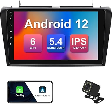 2+32G 9-inch Android 12 Car Stereo for Mazda 3 2004-2009 IPS Touchscreen Screen Car Radio with Carplay & Android Auto Support Backup Camera GPS FM Navi BT SWC