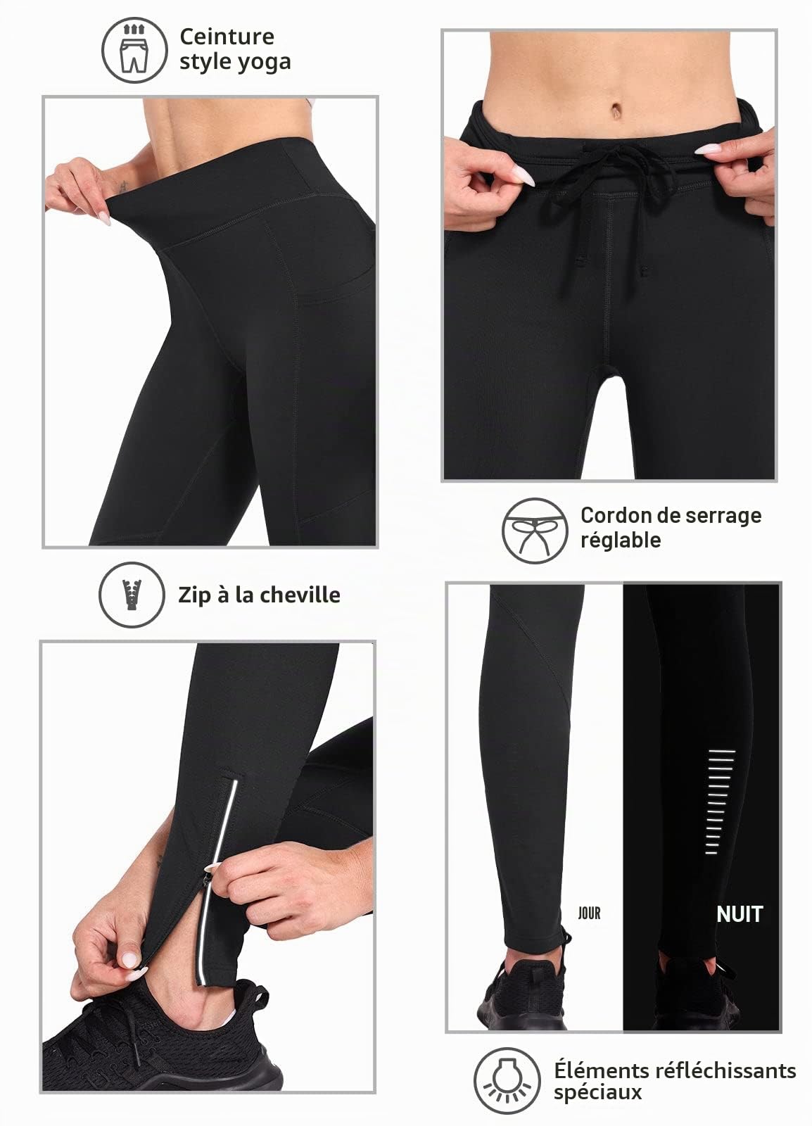 baleaf Legging Thermique doublé en Polaire pour Femme - Pantalon de Course à Pied avec Poches zippées