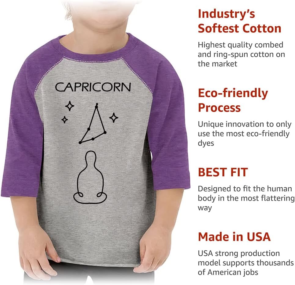 Minimalist Capricorn Toddler Baseball T-Shirt - Print 3/4 Sleeve T-Shirt - Unique Kids' Baseball Tee
