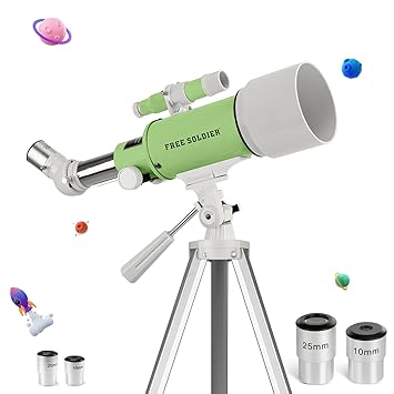 FREE SOLDIER Telescope for Kids and Adults - 70mm Aperture and 400mm Focal Length Professional Astronomy Telescope for Kids and Beginners with Smartphone Adapter Adjustable Tripod, Avocado Green