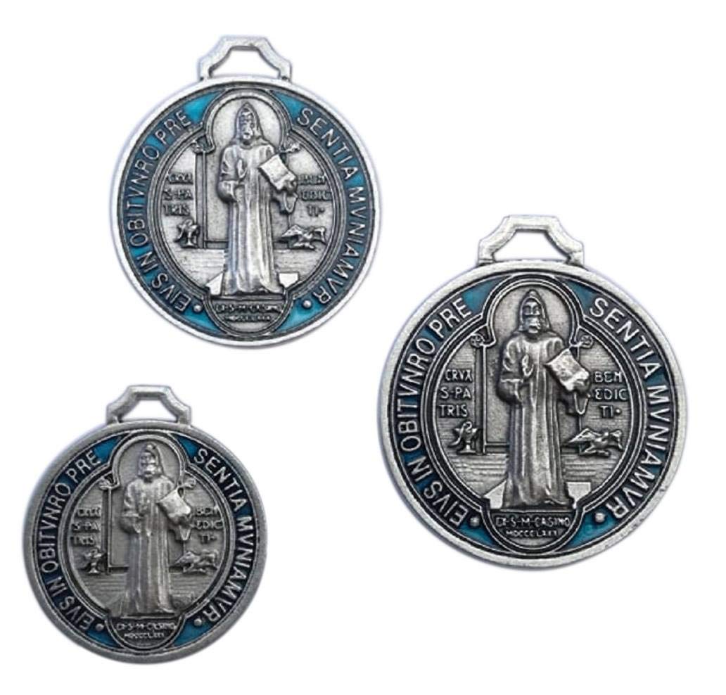 Médaille Saint Benoît Plaqué Argent - Diamètre 7cm - Émaillée Main - Made In Italy - Protection
