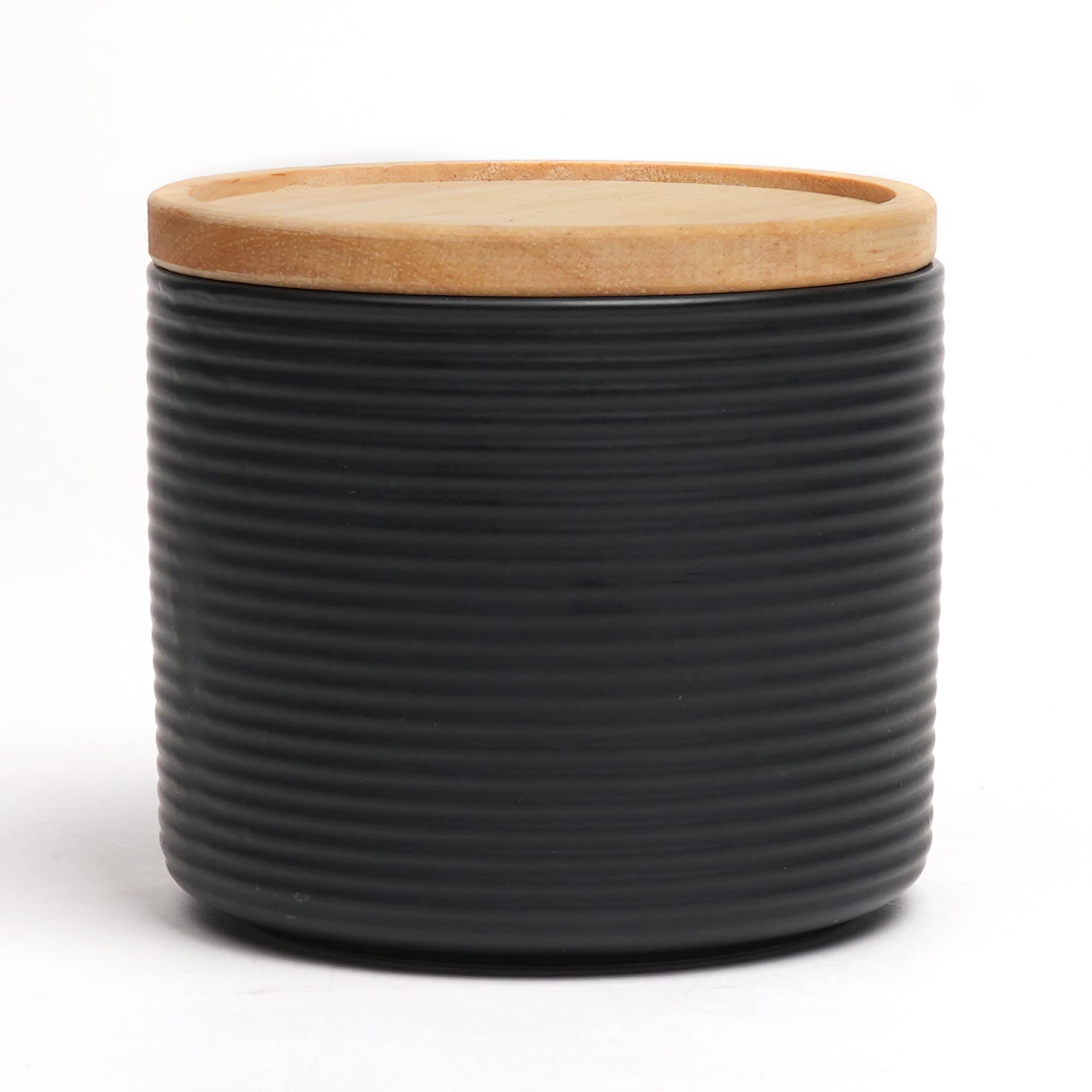 Anko 300ml Stoneware Ceramic Jars for Kitchen Storage | Container Set for Kitchen with Rubberwood Lid & Silicone Ring | Kitchen Container for Snacks, Tea, Sugar | Black