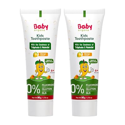 BabyOrgano® Herbal Toothpaste for kids l 100% Ayurvedic l Non Gel Formula l goodness of Babool and Mulethi l Mango Flavo