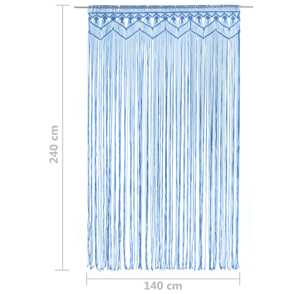 Rideau en macramé Bleu 140x240 cm Coton et Polyester, Panneau tamisant pour fenêtre, Porte, séparation intérieure, décoration Salon, Chambre et Bureau