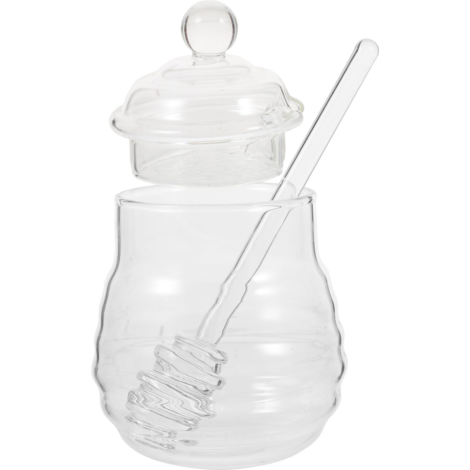 BESTONZON 250ml Glass Honey Pot Clear Jam Jar Set with Lid and Dipper for Home Kitchen