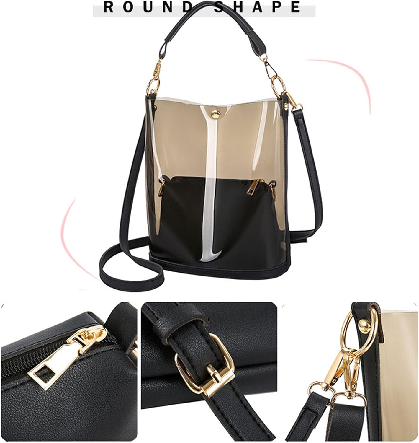 Elegant 2 in 1 Bag Clear Bucket Jelly Semi-clear PVC Shoulder Messenger Holidays Beach Timing Shoulder