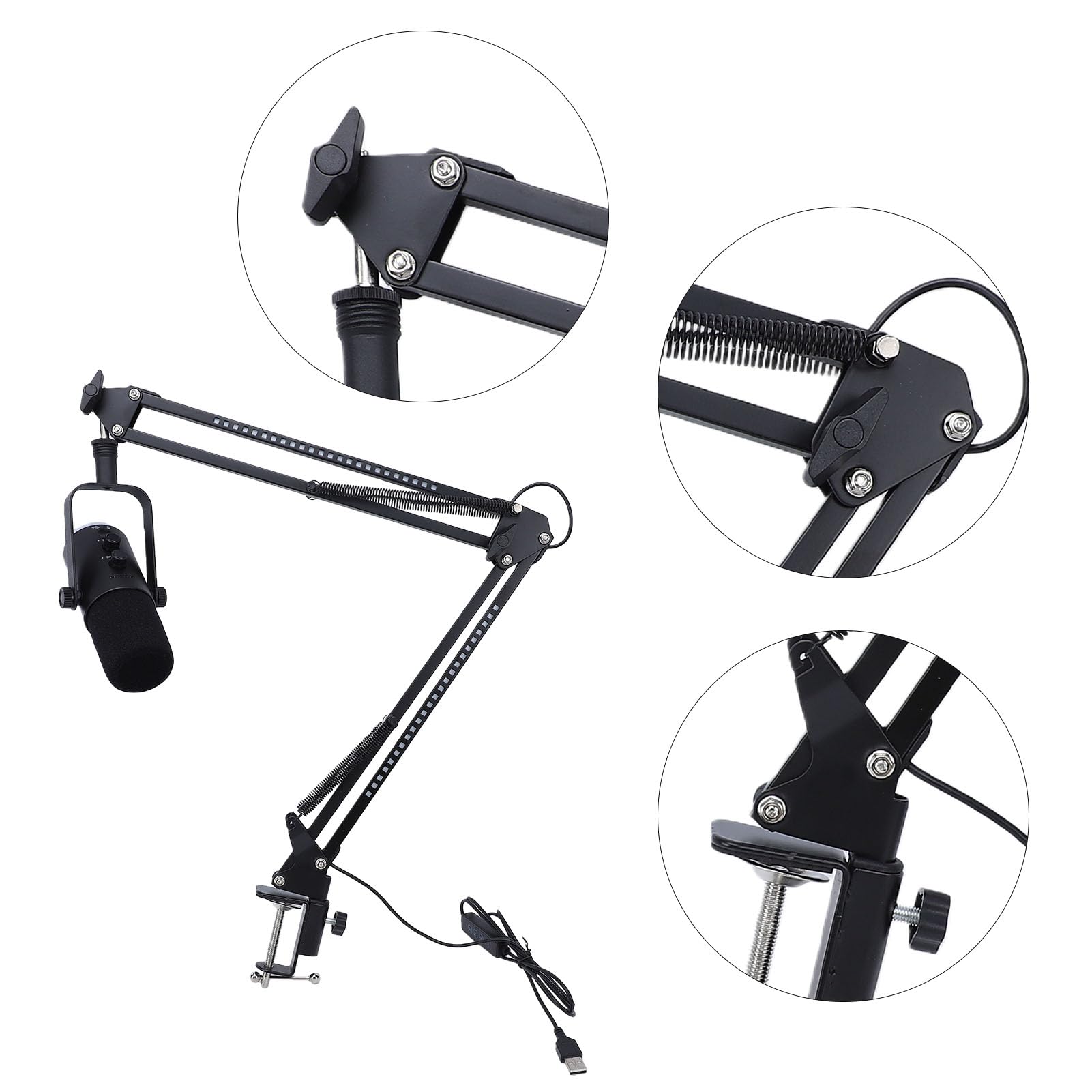 RiToEasysports Gaming-USB-Mikrofon, Dynamisches RGB-Kondensatormikrofon mit Galgenarm und Lautstärkeregler, PC-Gaming-Mikrofon aus Kunststoff und Metall für Streaming-Podcast-Aufnahmen (Black)