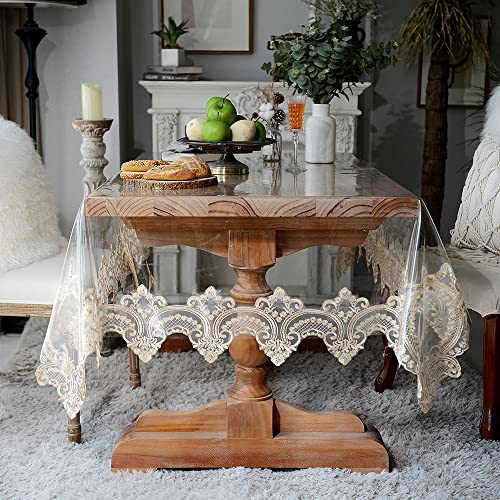 Sutavia Clear Vinyl Lace Tablecloth 100% Waterproof Pvc Table Cloth-Oil Proof Spill Proof Table Protector,Plastic Square Transparent Table Cover (Champagne, Rectangle/Oblong,60 X 119 Inch,10-12 Seats) #TOP1