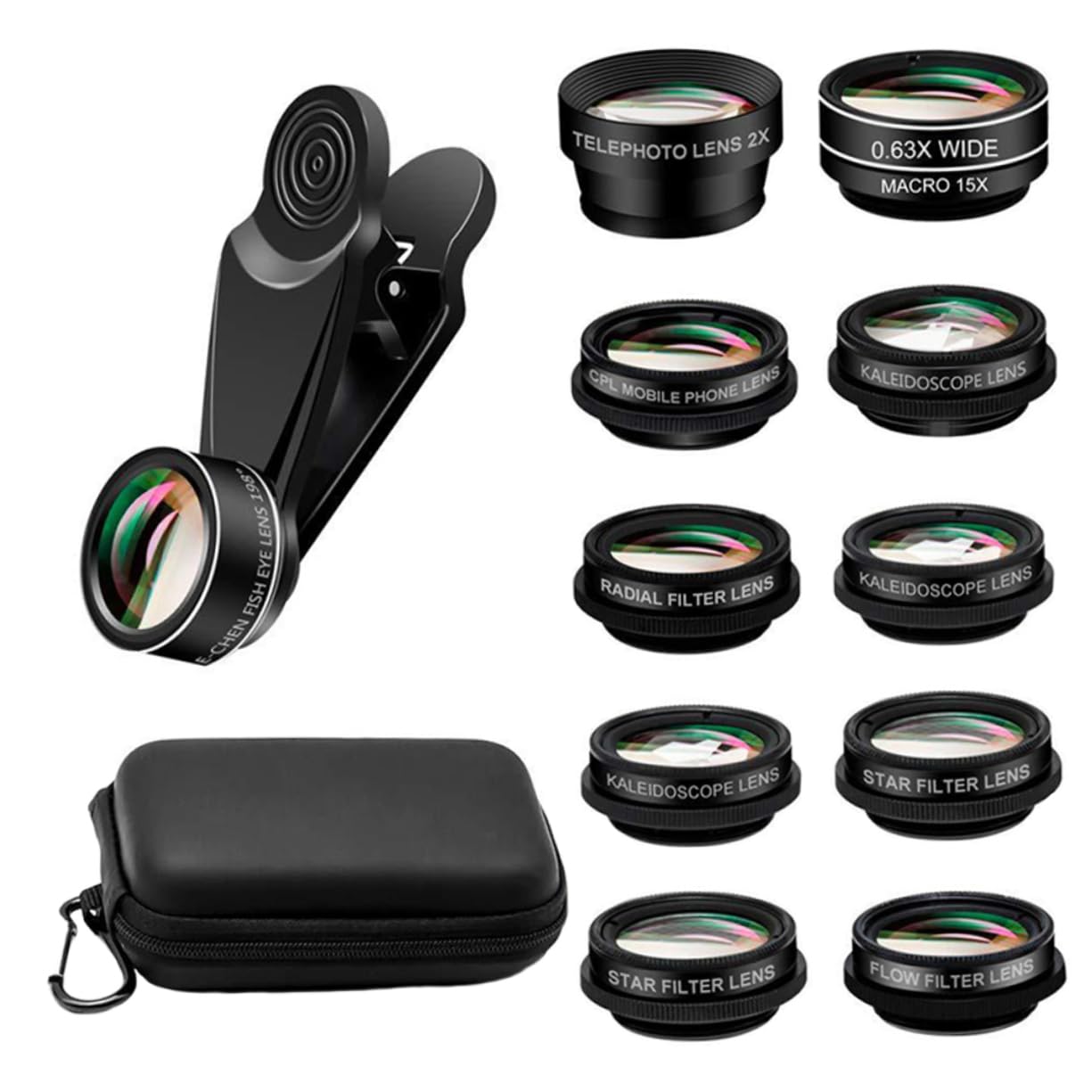 HOODANCOS Universal Phone Photo Lens Kit 12 Pieces Wide Angle Macro Fisheye Telephoto Lenses for Camera