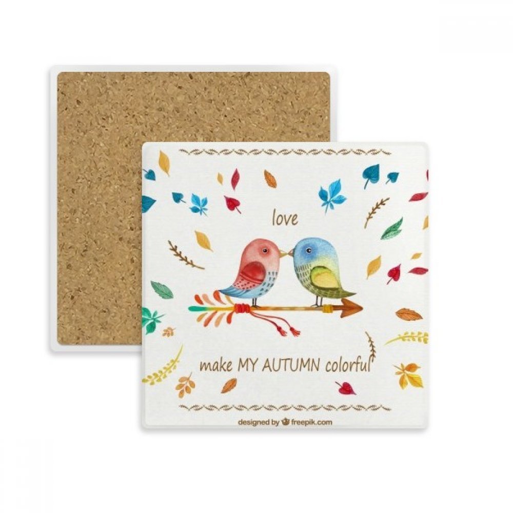 Coaster oiseau d'automne carré en pierre absorbante dessous de verre coloré