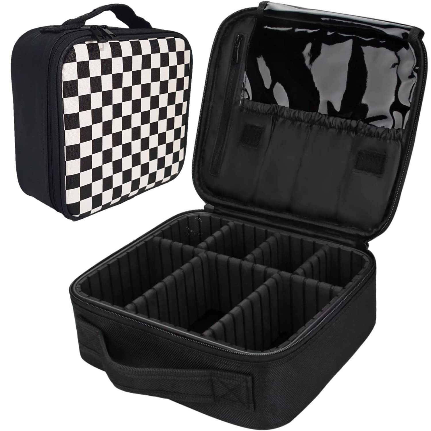 LACOPINE Large Makeup Organizer Bag Travel Train Case Portable Cosmetic Artist Storage Bag with Adjustable Dividers for Cosmetics Makeup Brushes