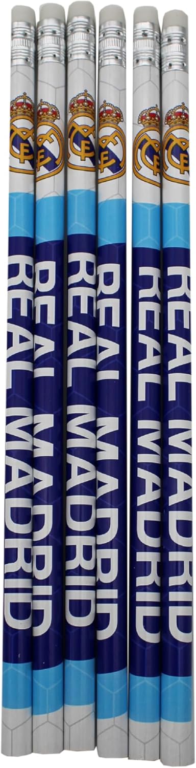 CyP Brands- Real Madrid, Stationery Set, Pencils with Rubber, Pencils, School Supplies, Writing, Blue, Official Product