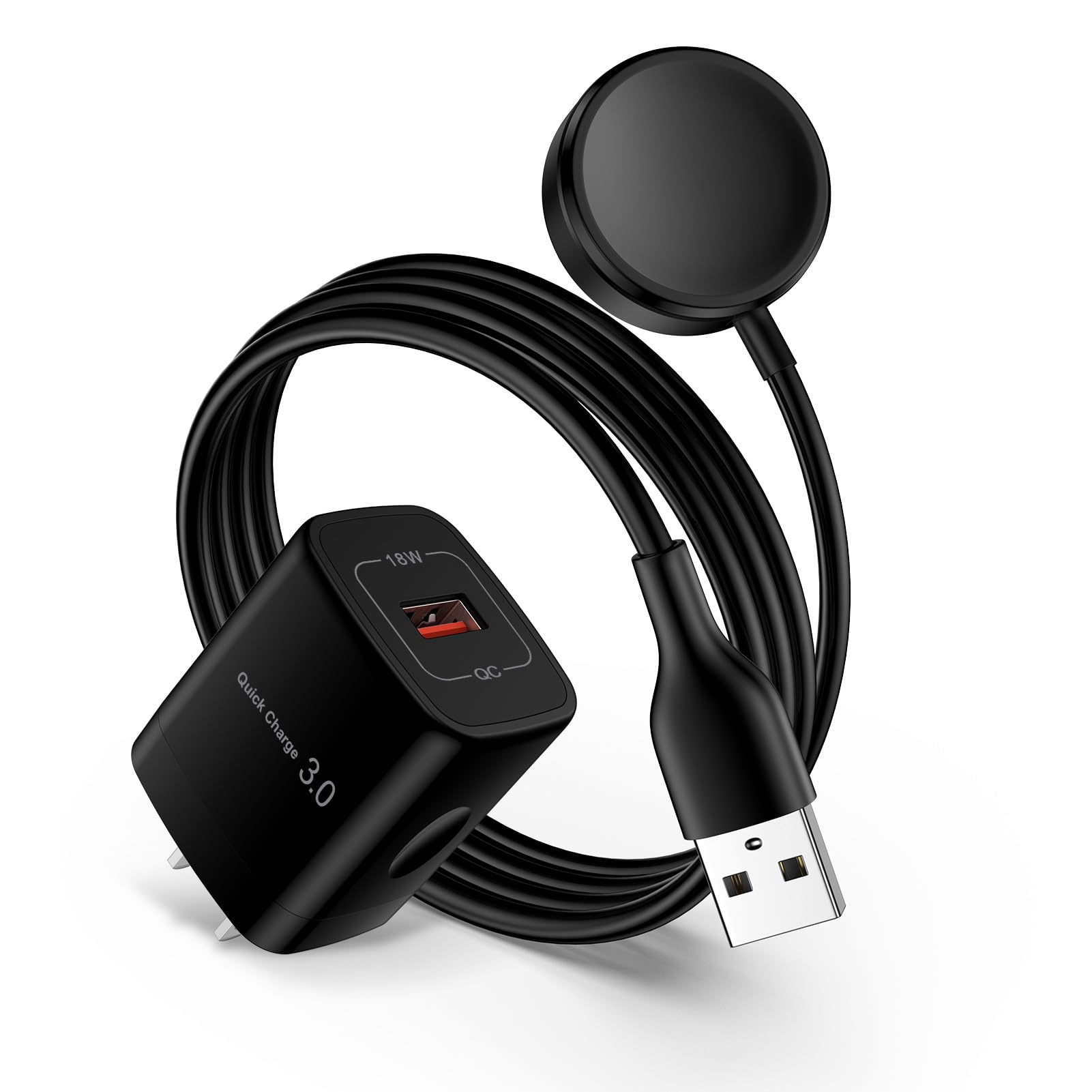 Wireless Charger for i Watch Charger, Magnetic Charging Pad 3FT Fast iWatch Charger Portable Wireless Charging Cable with QC3.0 Adapter Compatible Apple Watch Series 9/8/7/6/5/4/3/2/SE2/SE/Ultra 2