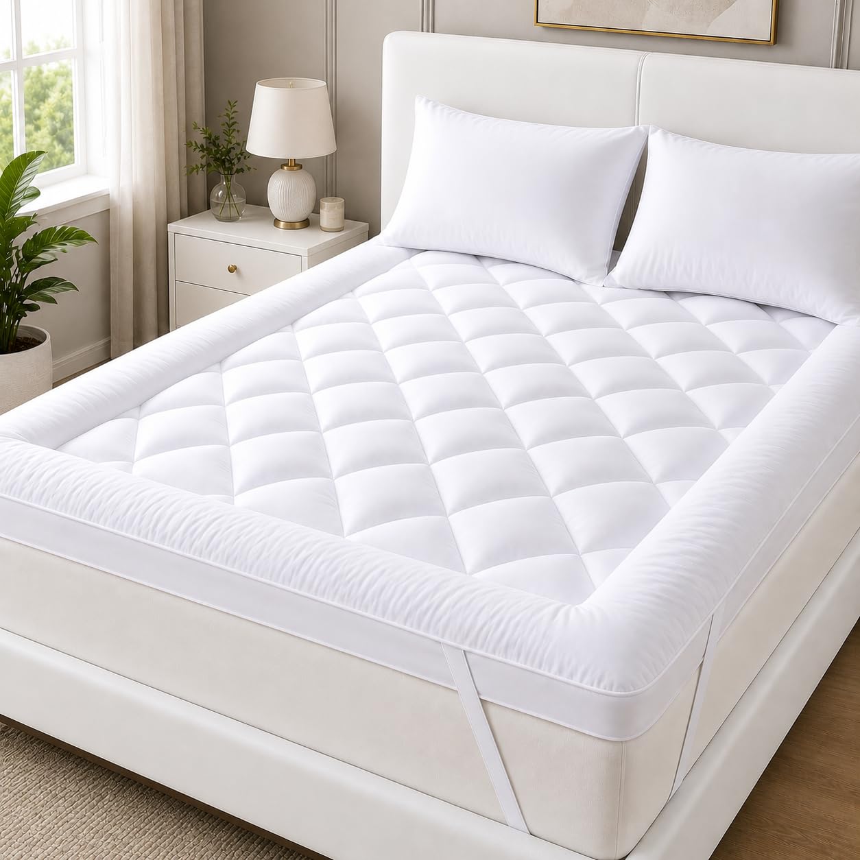 House 22 Extra Thick Mattress Topper Kingsize Bed – 10cm Microfiber Filling, Soft Supportive Quilted Matress Topper 1100 GSM with Elastic Corner Straps – Machine Washable (150x200cm)