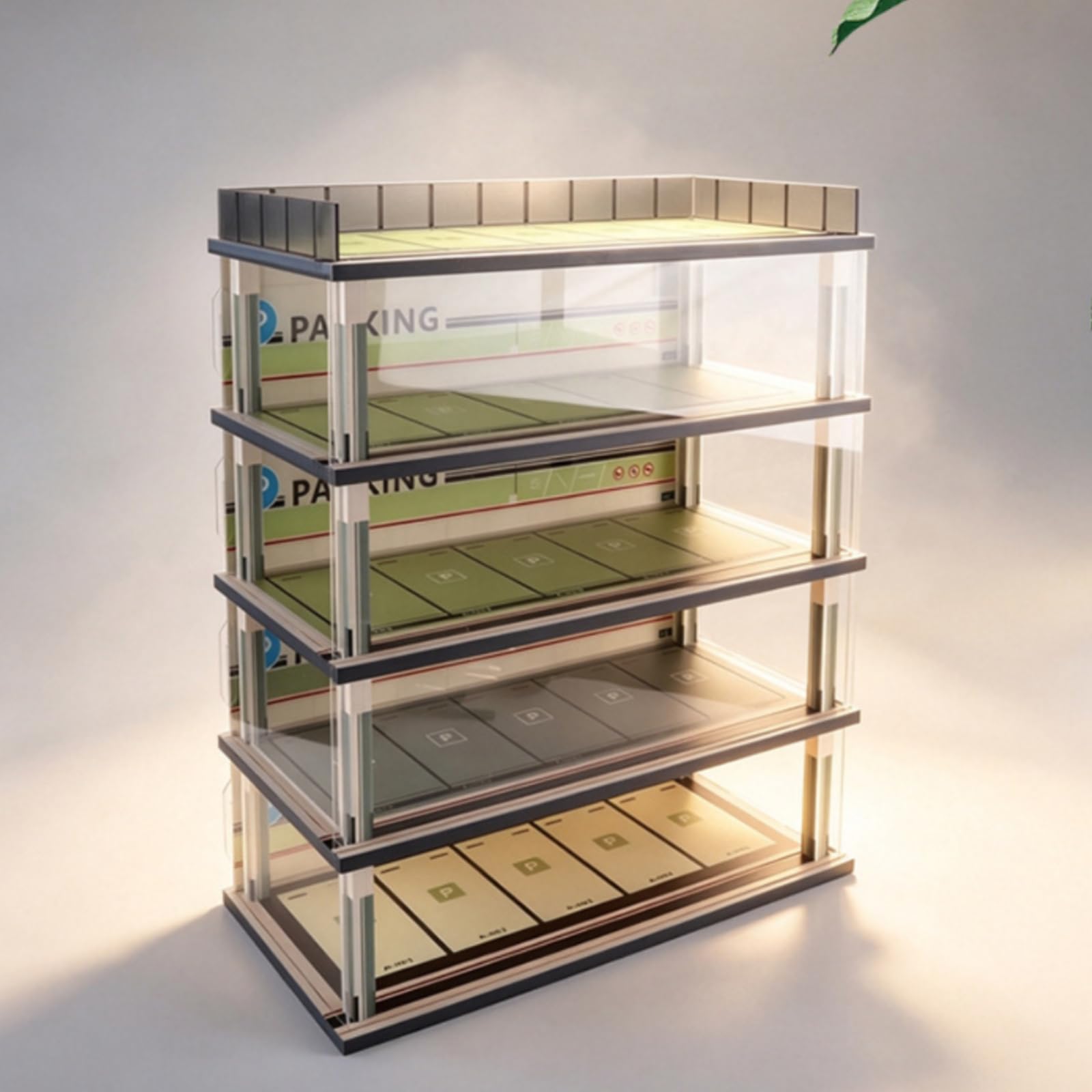 Espositore Auto Modellini Multi Livello Vetrina Garage Parcheggio Teche Scatola in Legno con Luce E Pareti Laterali Trasparenti in Acrilico Adatto per, Cinque Piani