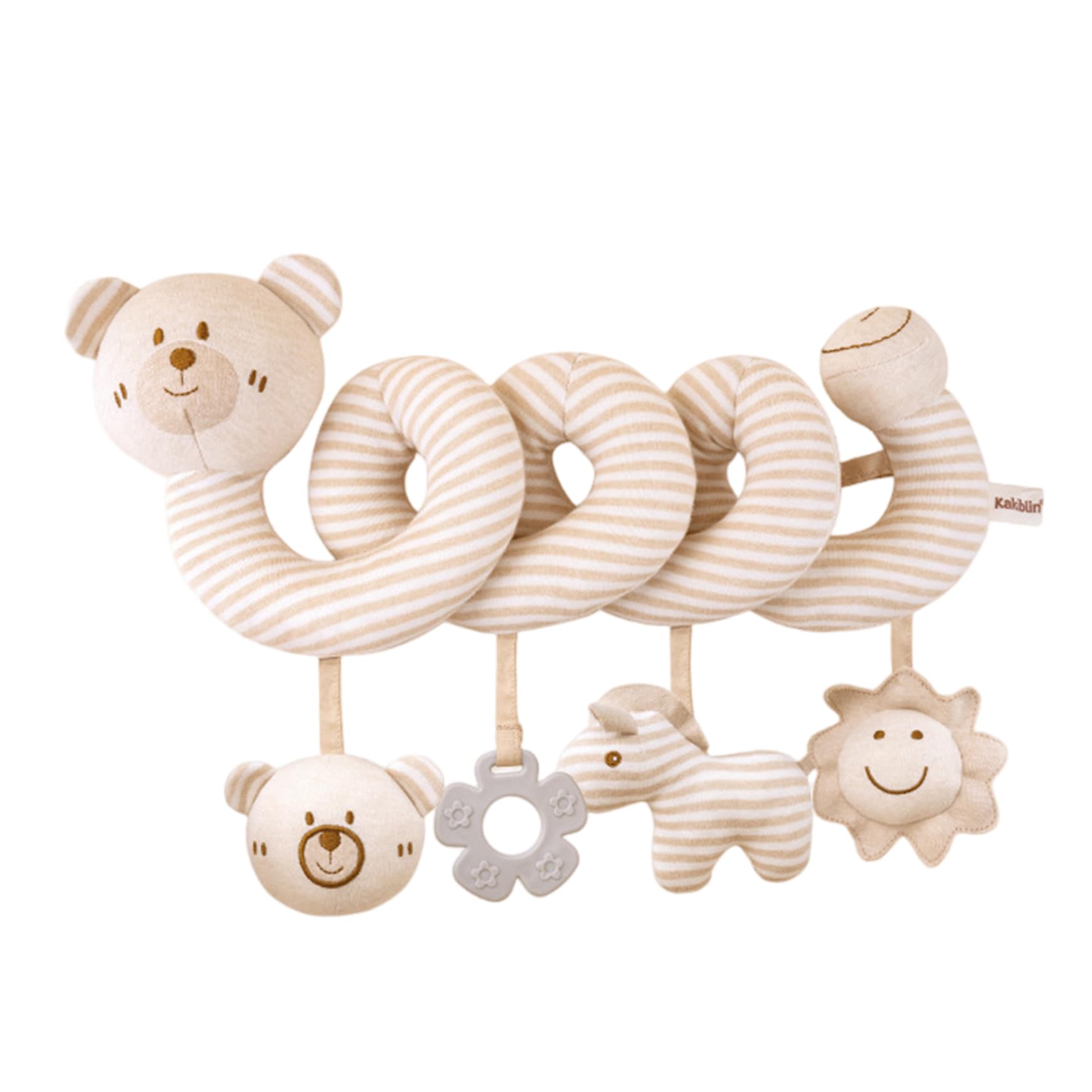 DAGLLGEW Baby Stroller Toy, Spiral Plush Animals Hanging Crib Toys with Teething Rings, BB Sounds and Ringing Bells, Early Educational Sensory Toys for Newborn 0-12 Months, Beer Carseat Hanging