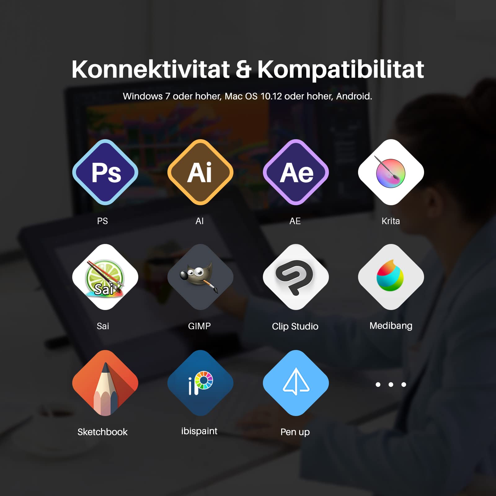 HUION Kamvas 22 21,5 Zoll Grafiktablett mit Display, 120% sRGB-Farbumfang, blendfreier Mattfilm, kann über EIN voll ausgestattetes USB-C-zu-USB-C-Kabel mit dem Android-Telefon verbunden Werden
