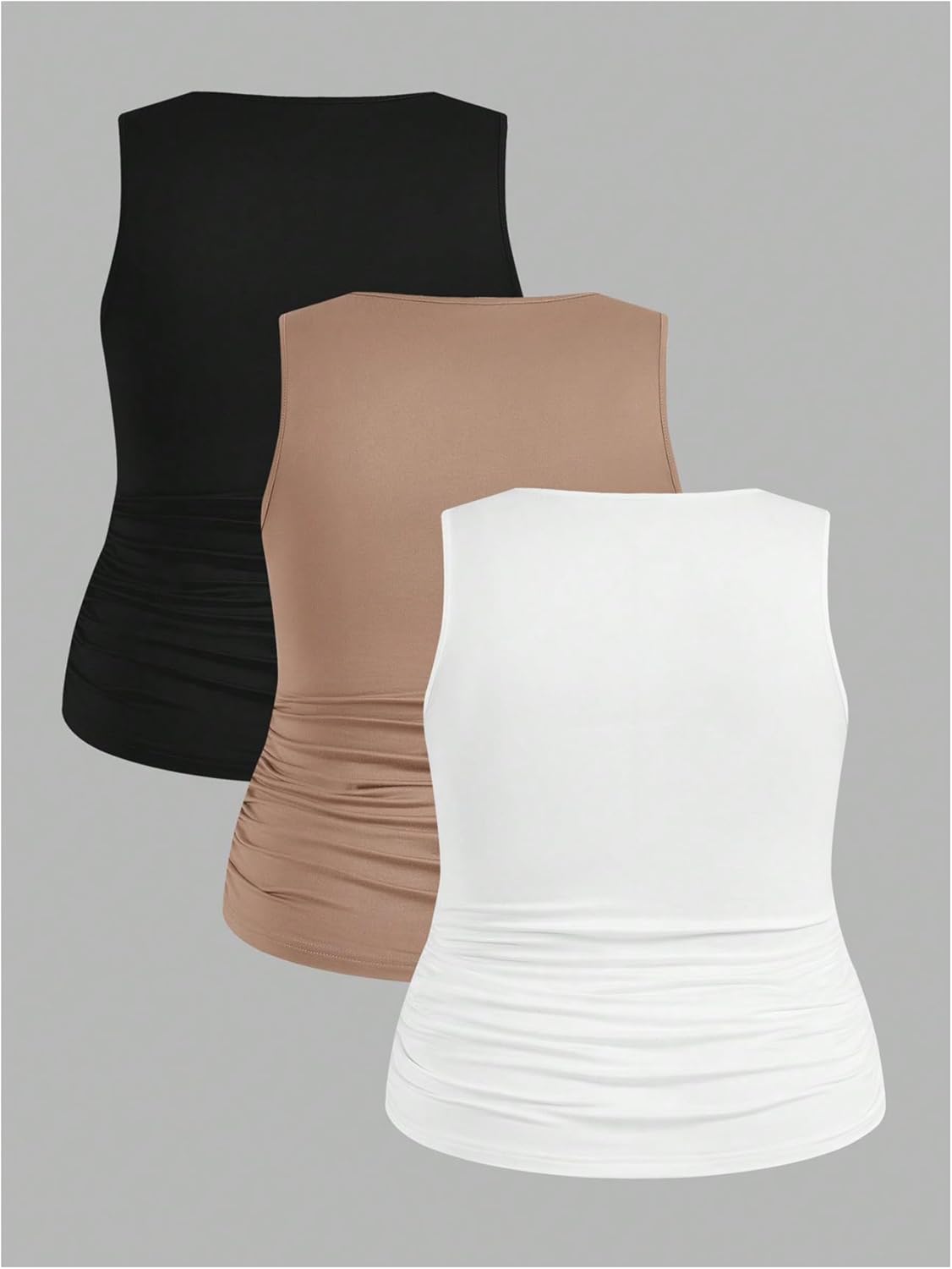 SOLY HUX Women's Plus Size Basic Tank Tops 3 Packs Sleeveless Square Neck Tight Fitted Vest Shirts - Image 4