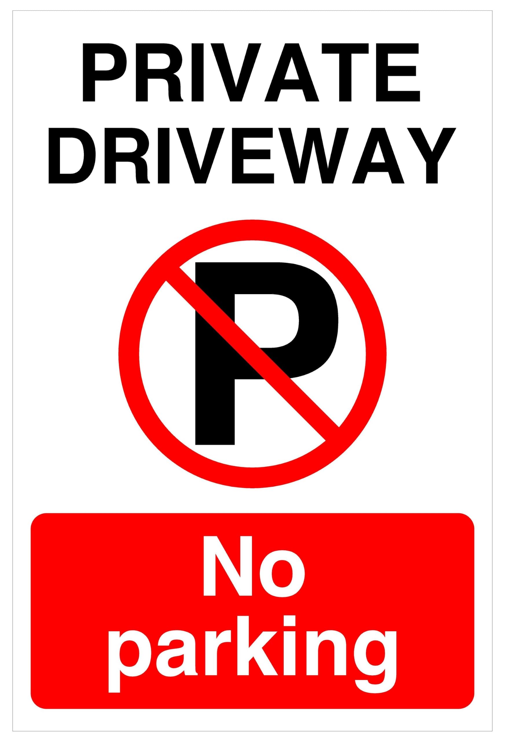 Private Driveway No Parking - safety sign - High tack self-adhesive sticker (300mm x 200mm) Viewing Distance within 7m.