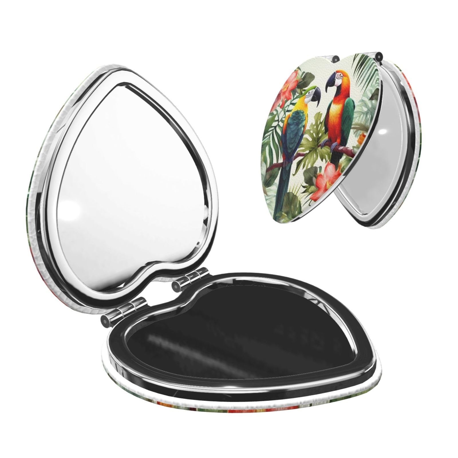 DWVTSLH Toucans Parrot Palm Tree Leaves Compact Mirror for Purse, Double-Sided 2X/1X Magnifying Mirror for Women Men, Travel Makeup Mirror for Handbag, Handheld Vanity Mirror for Gift