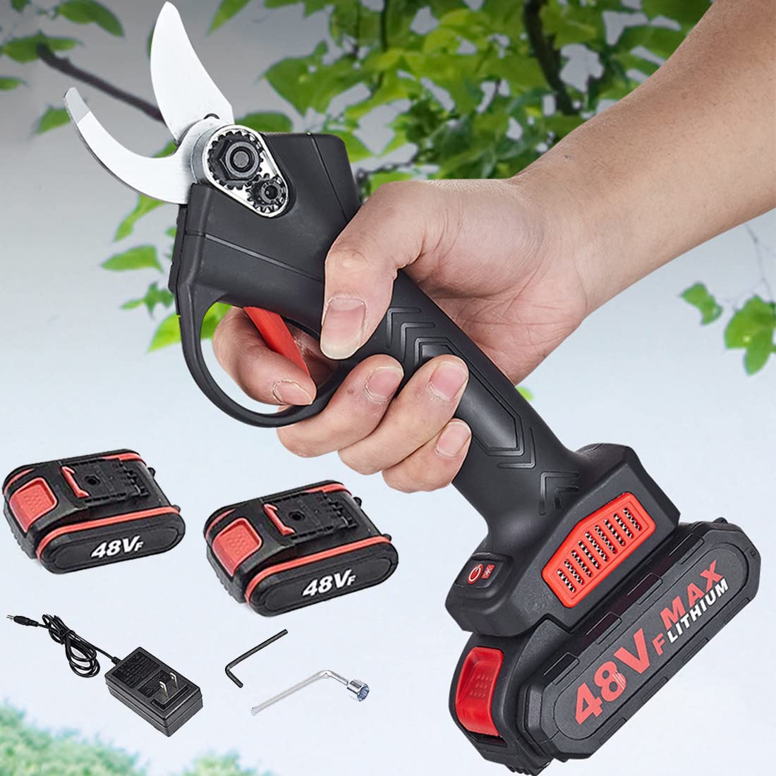 Corte de Corte sin Cuerda de 48V, Diámetro de Corte 25 Mm, Cortadora de Jardín, para Podar Árboles Y Cortar Madera de Ramas, Batería * 1, WBELMVWV, Batería * 2