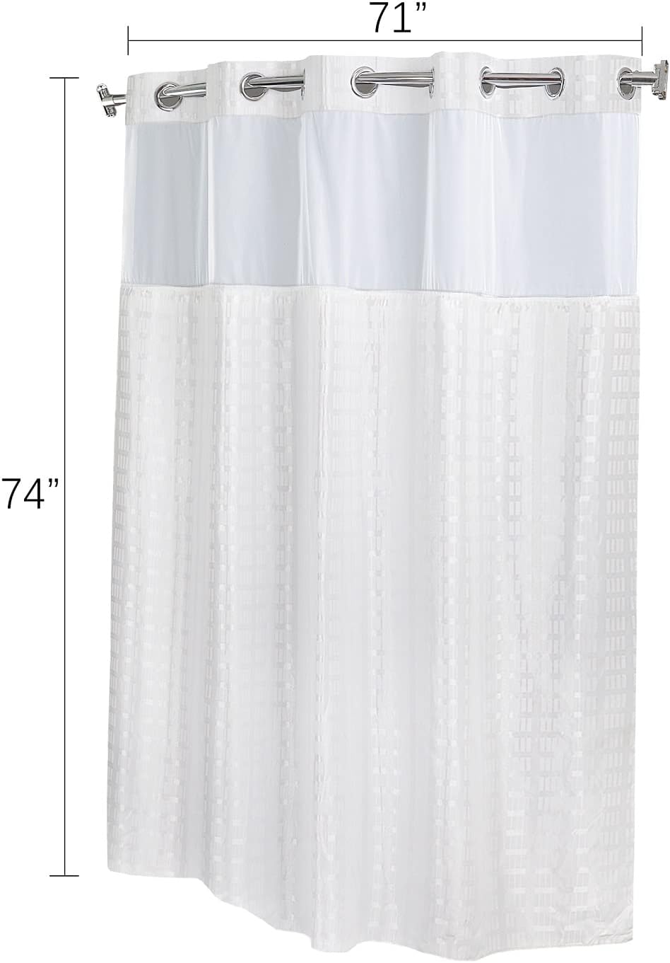 Hook Less Shower Curtains with Liner 71x74 Inch Checker Pattern Two Layers Fabric Shower Curtains Replaceable Lining Water Resistant, 1 Pack