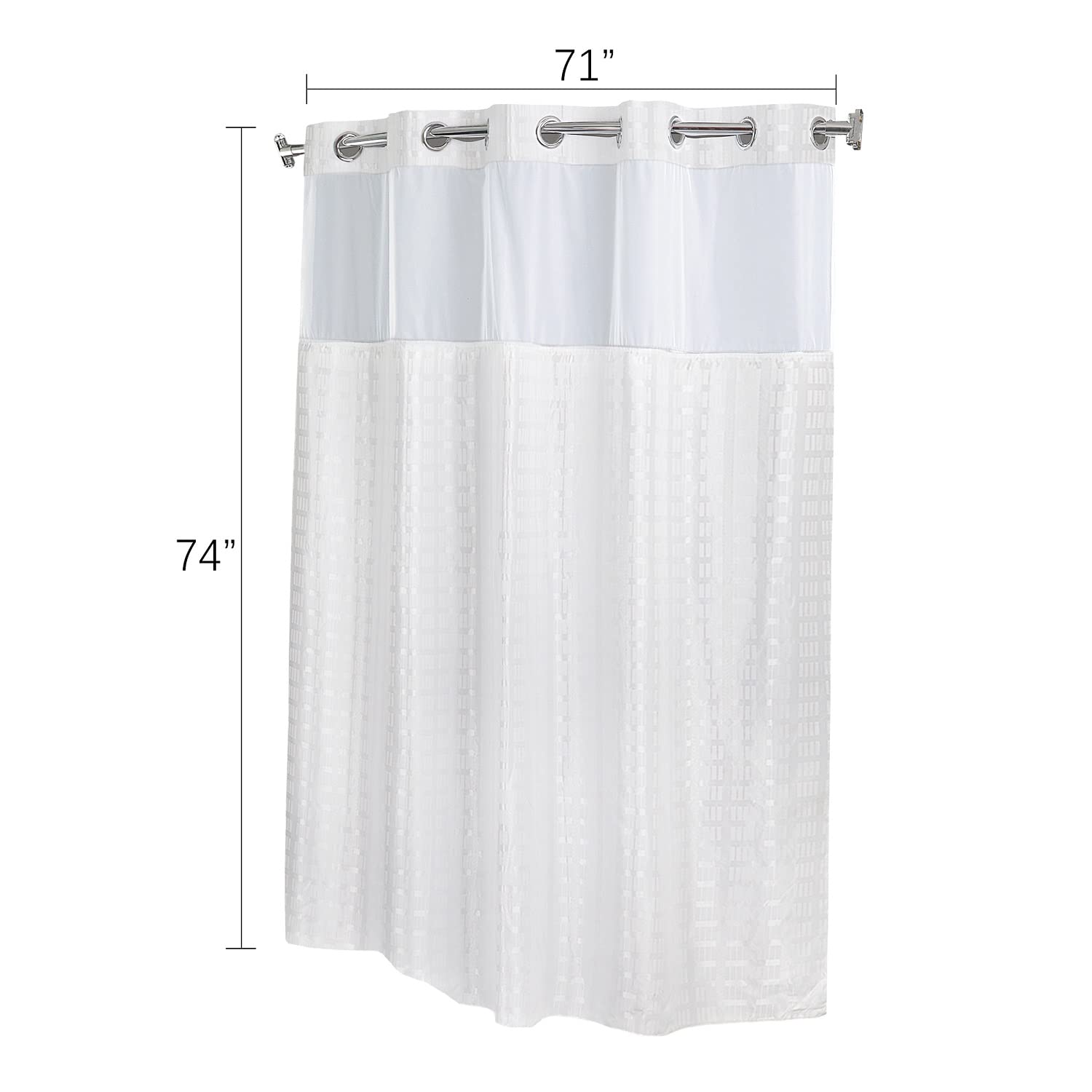 Fabritones Shower Curtains with Snap in Liner Hook Free Checker Pattern Waterproof 71x74 Inch