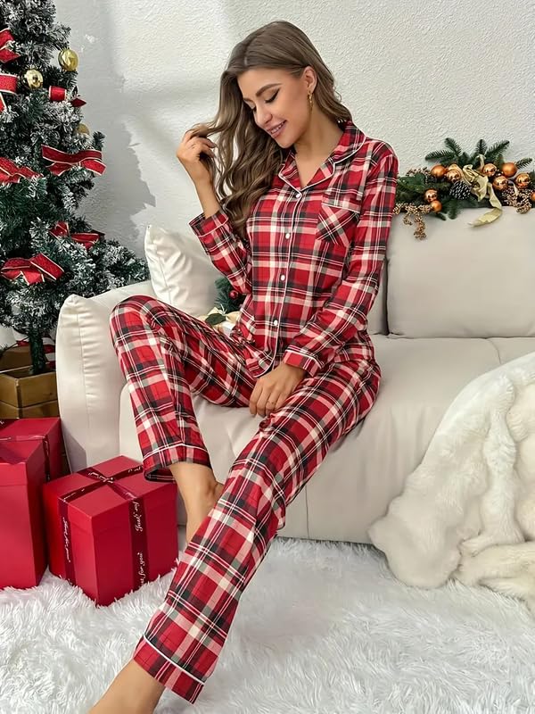 Image of Night Suit for Women with Full Sleeve Button-Down Top with Pant Dress for Woman,Night Dress for Woman, Two-Piece Loungewear Set