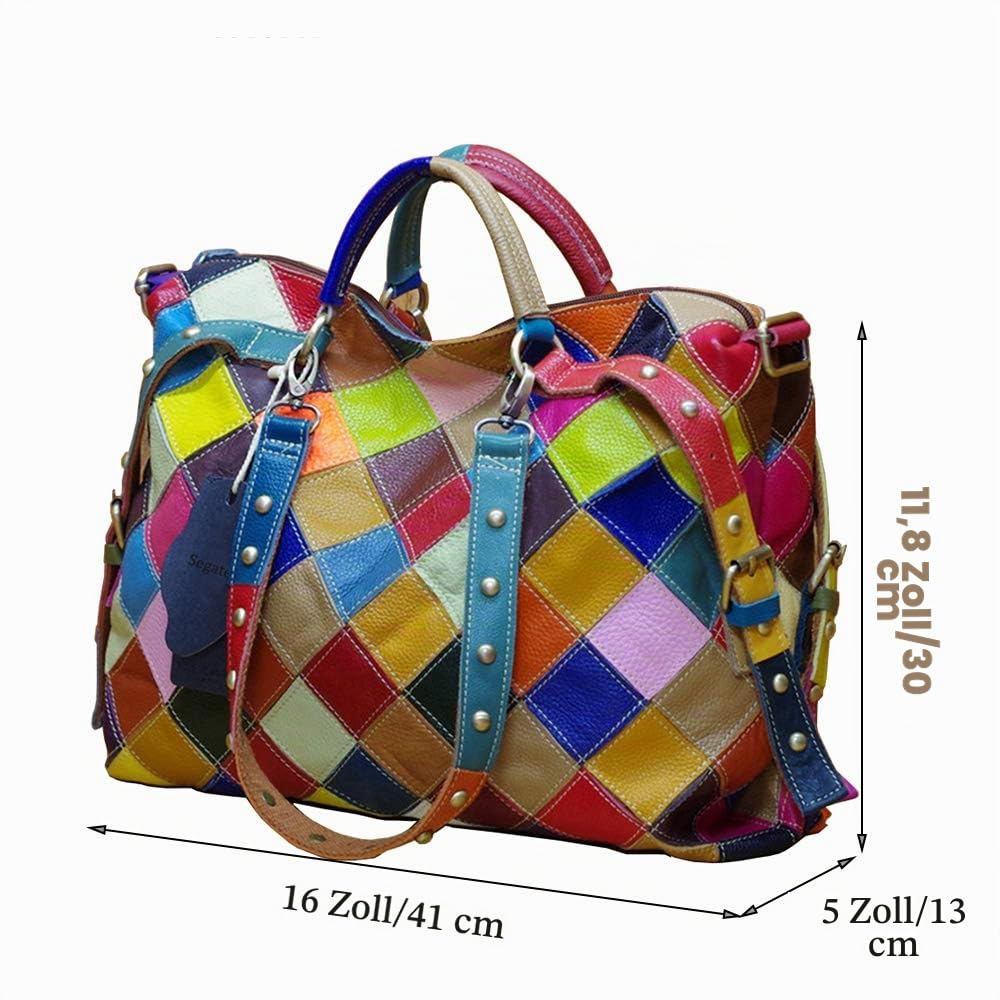 Damen Multicolor Einkaufstasche Rind Leder-Handtaschen Bunte Patchwork 2019 NEU TOP Bewertet Große Umhängetasche Hobo Taschen (Zufällig Mehrfarbig)